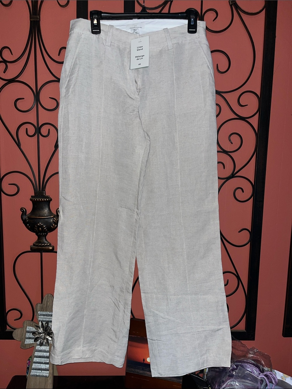H&M Linen Blend Cream Wide Leg Pants Size 8